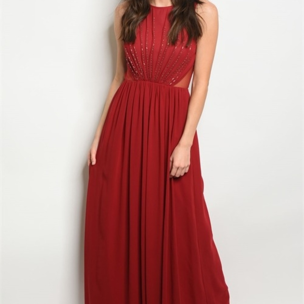 Blair Burgundy Jeweled Maxi Gown